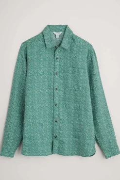 Seasalt Cornwall Shirts<Men's Anthony Printed Linen Shirt Sewn Geo Hepworth Green