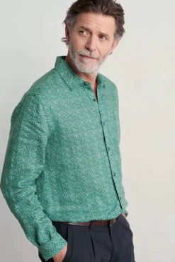Seasalt Cornwall Shirts<Men's Anthony Printed Linen Shirt Sewn Geo Hepworth Green