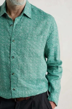 Seasalt Cornwall Shirts<Men's Anthony Printed Linen Shirt Sewn Geo Hepworth Green