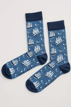 Seasalt Cornwall Socks<Men's Arty Organic Cotton Socks Spirit Sail Raincloud