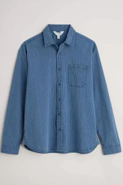Seasalt Cornwall Tops & T-Shirts<Men's Ayre Organic Cotton Shirt Mid Indigo Stripe