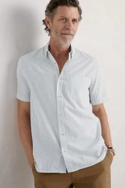 Seasalt Cornwall Tops & T-Shirts<Men's Blue Heron Seersucker Short Sleeve Shirt Barometer Chalk Sail Blue