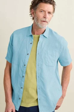 Seasalt Cornwall Tops & T-Shirts<Men's Carne Short Sleeve Linen Shirt Sky