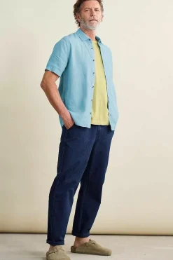 Seasalt Cornwall Tops & T-Shirts<Men's Carne Short Sleeve Linen Shirt Sky