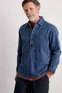 Seasalt Cornwall Tops & T-Shirts<Men's Hawser Denim Overshirt Dark Mid Indigo Wash