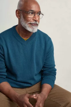 Seasalt Cornwall Knitwear<Men's Mainbrace Organic Cotton V-Neck Jumper Ocean Drift