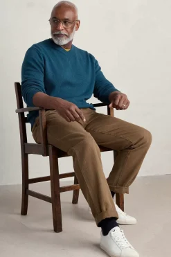 Seasalt Cornwall Knitwear<Men's Mainbrace Organic Cotton V-Neck Jumper Ocean Drift