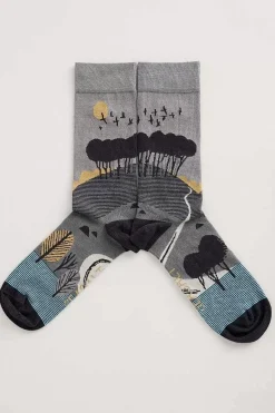 Seasalt Cornwall Socks<Men's Postcard Socks Hilltop Coal Hawk