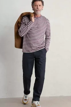 Seasalt Cornwall 2 Mix & Match<Men's Sailor Shirt With Crew Neck (Gots) Breton Mallow Chalk