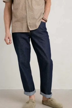Seasalt Cornwall Trousers & Shorts<Men's Steersman Organic Cotton Straight Leg Jeans Dark Wash