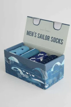 Seasalt Cornwall Socks<Men's Step Into The Blue Socks Box Of 4 Incoming Tide Mix