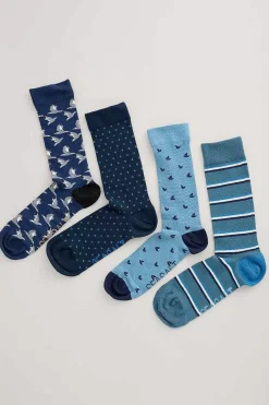 Seasalt Cornwall Socks<Men's Step Into The Blue Socks Box Of 4 Incoming Tide Mix