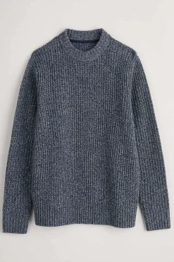 Seasalt Cornwall Knitwear<Men's Wheelwright Ribbed Lambswool Blend Jumper Maritime Mouline