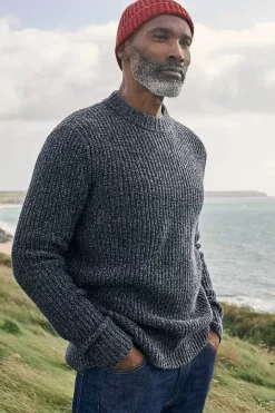 Seasalt Cornwall Knitwear<Men's Wheelwright Ribbed Lambswool Blend Jumper Maritime Mouline