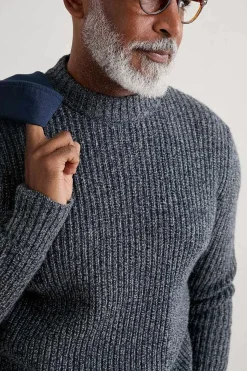 Seasalt Cornwall Knitwear<Men's Wheelwright Ribbed Lambswool Blend Jumper Maritime Mouline