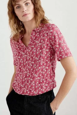 Seasalt Cornwall Tops<Misty Sky Short Sleeve Jersey Shirt Campion Vines Rose