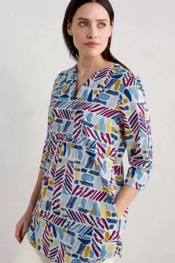 Seasalt Cornwall Tunics<Op Art Organic Cotton Tunic Top Hedging Marks Chalk