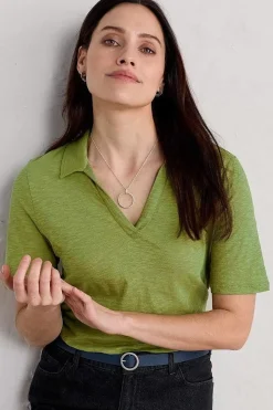 Seasalt Cornwall Tops<Owles Point Short Sleeve V-Neck Jersey Shirt Dill
