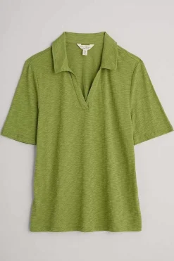 Seasalt Cornwall Tops<Owles Point Short Sleeve V-Neck Jersey Shirt Dill