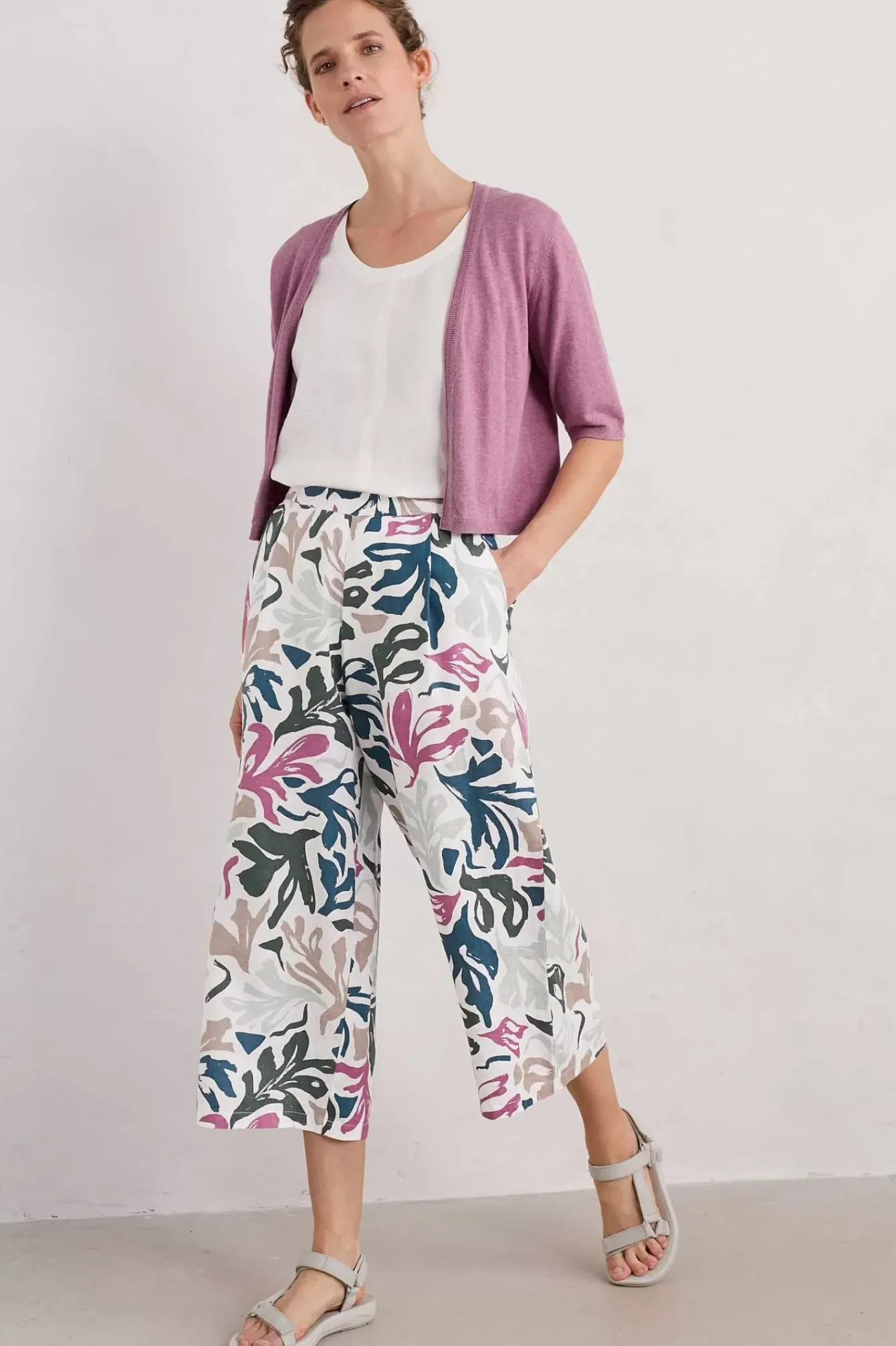 Seasalt Cornwall Trousers & Shorts<Peaceful Haven Linen Culottes Sea Frond Chalk