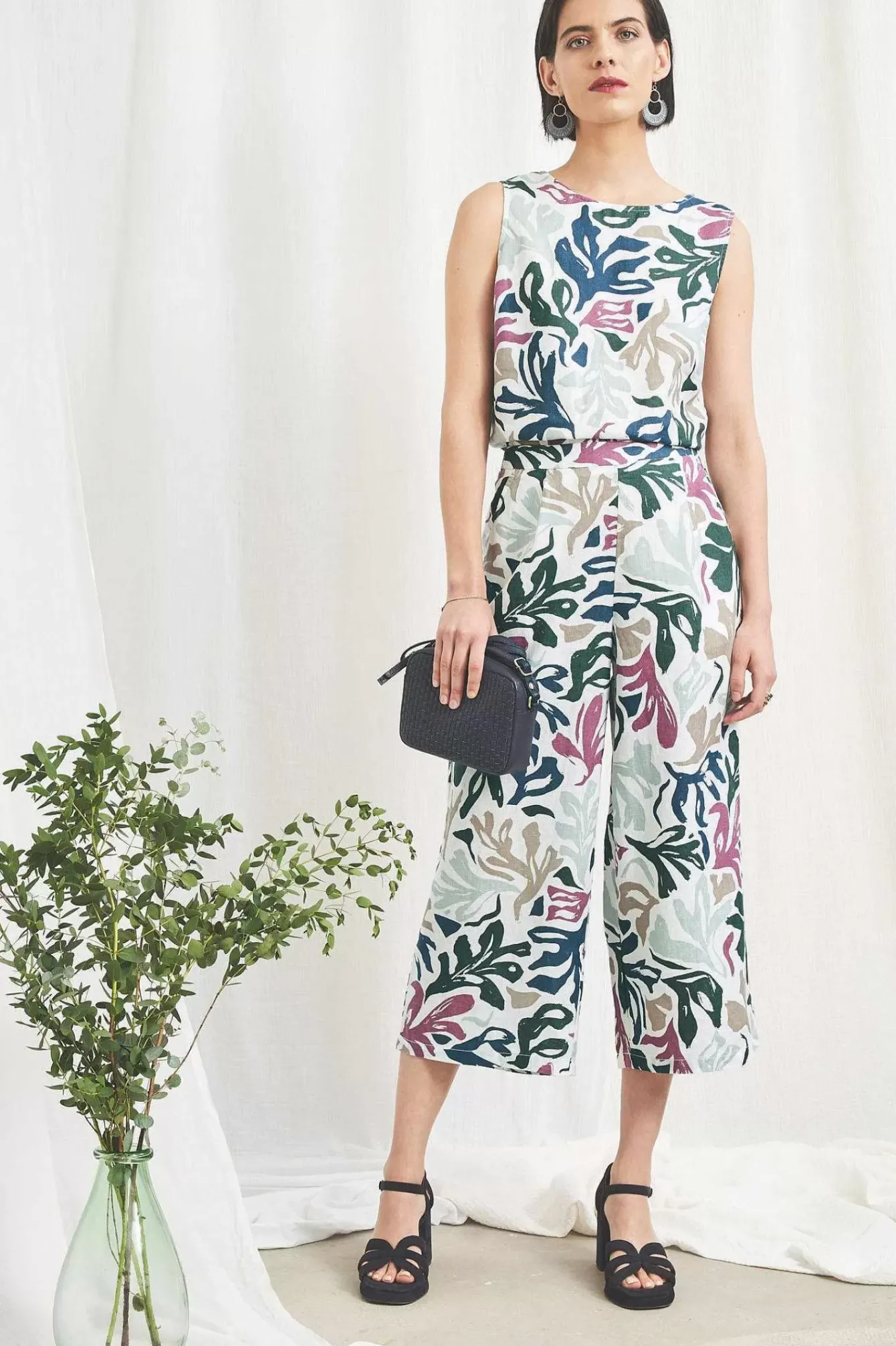 Seasalt Cornwall Trousers & Shorts<Peaceful Haven Linen Culottes Sea Frond Chalk
