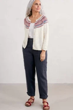 Seasalt Cornwall Knitwear<Penvoose Fair Isle Cardigan Clipper Ship Ecru Rudder