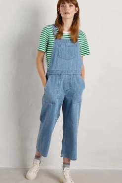 Seasalt Cornwall Jumpsuits & Dungarees<Porthallow Cove Wide Leg Denim Dungaree Light Wash High Twist