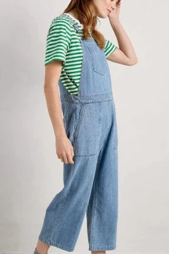 Seasalt Cornwall Jumpsuits & Dungarees<Porthallow Cove Wide Leg Denim Dungaree Light Wash High Twist