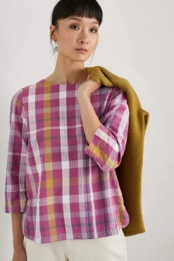 Seasalt Cornwall Tops<Riding High Checked Top Clover Buddleia