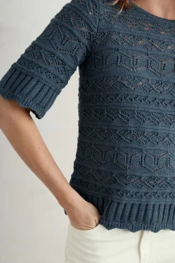 Seasalt Cornwall Knitwear<River Cross Pointelle Knit Top Light Squid