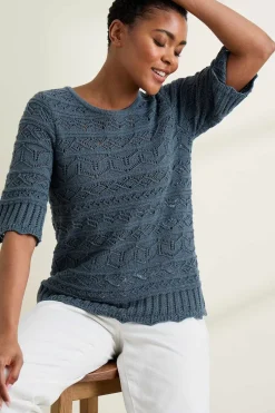 Seasalt Cornwall Knitwear<River Cross Pointelle Knit Top Light Squid