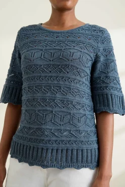 Seasalt Cornwall Knitwear<River Cross Pointelle Knit Top Light Squid