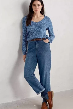 Seasalt Cornwall Tops<Rosehip Jersey V-Neck Top Ditsy Sprig Blue Jay