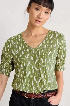 Seasalt Cornwall Tops<Rosehip V-Neck Jersey Top Dried Grass Dark Citron