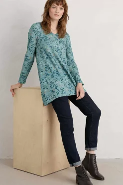 Seasalt Cornwall Tunics<Sea Cruise V-Neck Tunic (Gots) Glazed Foliage Sea Holly