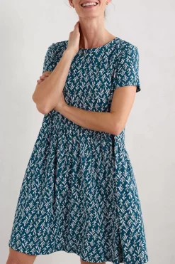 Seasalt Cornwall Dresses<Sea Mirror Jersey Dress With Short Sleeves Kelp Stamp Ocean Drift