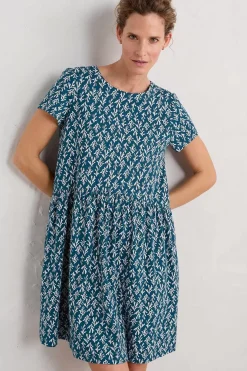 Seasalt Cornwall Dresses<Sea Mirror Jersey Dress With Short Sleeves Kelp Stamp Ocean Drift