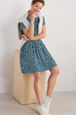 Seasalt Cornwall Dresses<Sea Mirror Jersey Dress With Short Sleeves Kelp Stamp Ocean Drift
