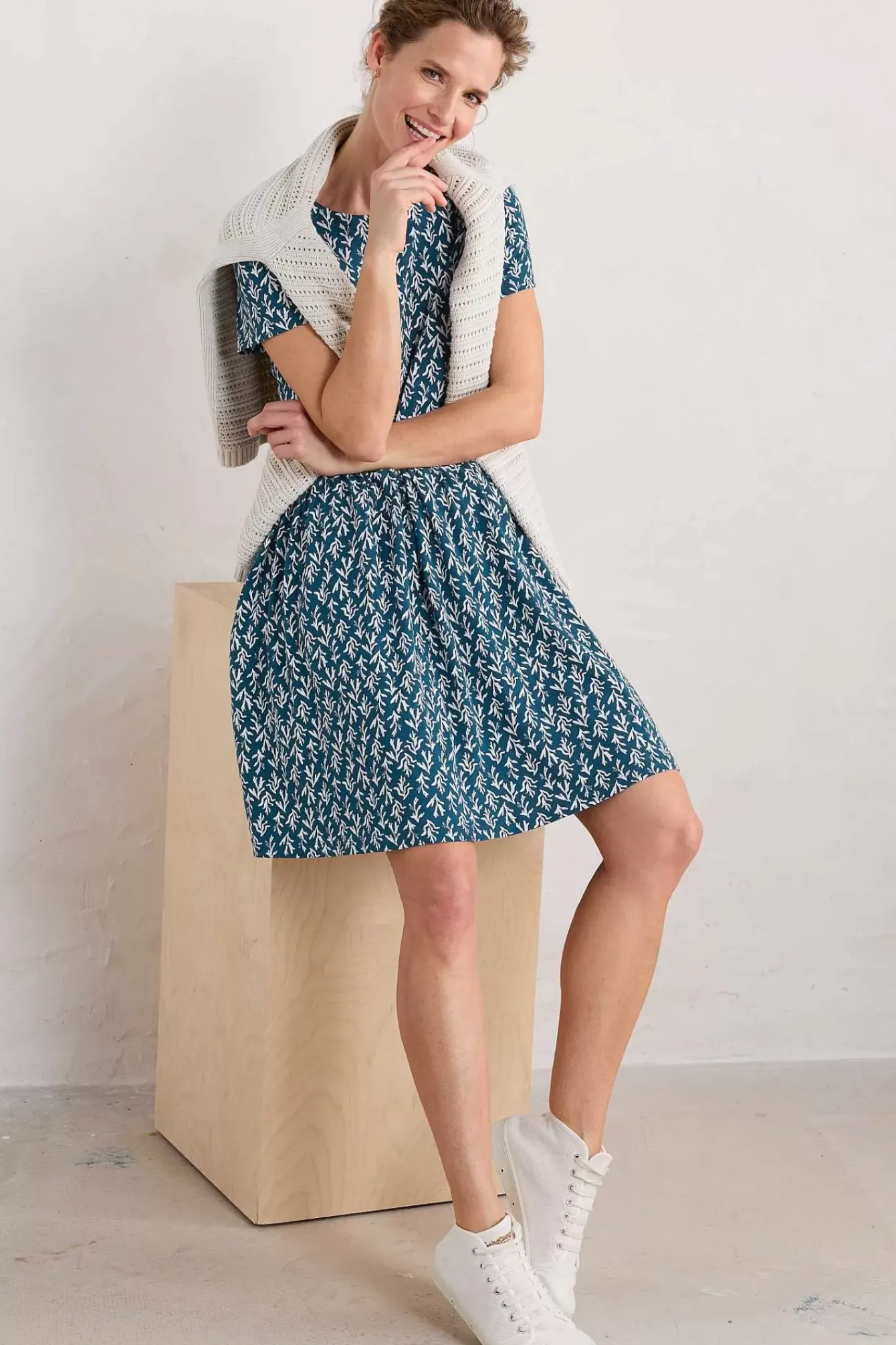 Seasalt Cornwall Dresses<Sea Mirror Jersey Dress With Short Sleeves Kelp Stamp Ocean Drift