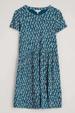 Seasalt Cornwall Dresses<Sea Mirror Jersey Dress With Short Sleeves Kelp Stamp Ocean Drift