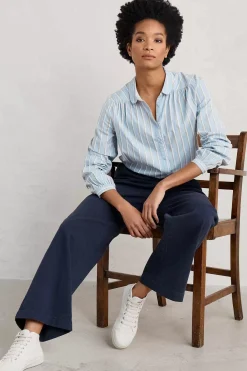 Seasalt Cornwall Tops<Spiral Flight Striped Shirt (Gots) Cornflower Blue Fog
