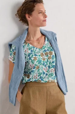 Seasalt Cornwall Tops<Studio Glass V-Neck Jersey Top Creekside Floral Chalk