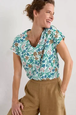Seasalt Cornwall Tops<Studio Glass V-Neck Jersey Top Creekside Floral Chalk