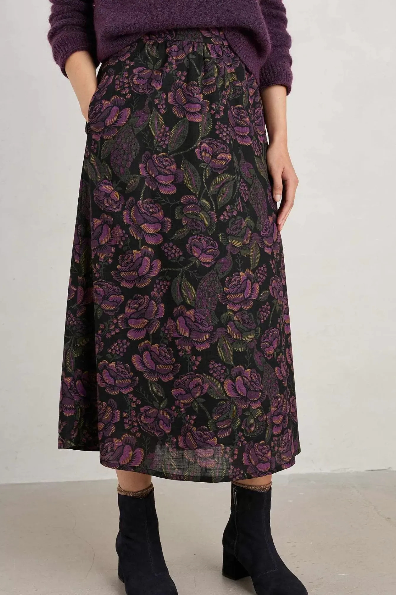 Seasalt Cornwall Skirts<Tawny Owl Midi Skirt Tapestry Bloom Grape