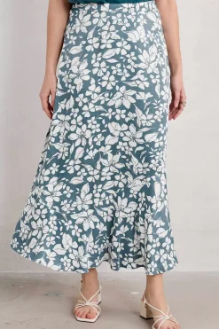 Seasalt Cornwall Skirts<Temple Printed Satin Midi Skirt Anemone Vintage Pool