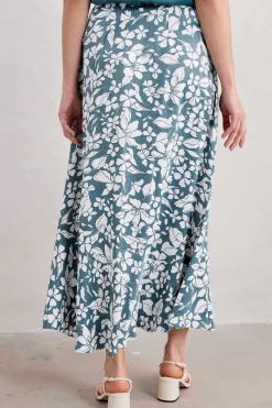 Seasalt Cornwall Skirts<Temple Printed Satin Midi Skirt Anemone Vintage Pool