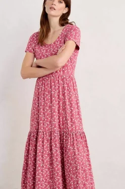 Seasalt Cornwall Dresses<Tor View Short Sleeve Tiered Jersey Dress Campion Vines Rose
