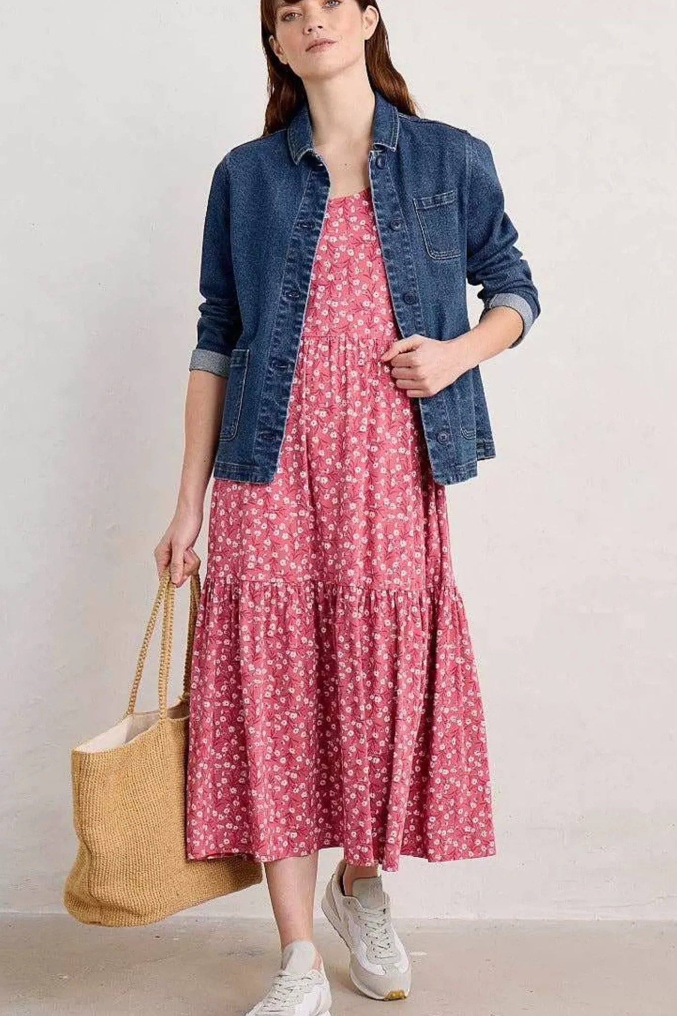 Seasalt Cornwall Dresses<Tor View Short Sleeve Tiered Jersey Dress Campion Vines Rose