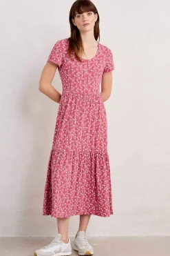 Seasalt Cornwall Dresses<Tor View Short Sleeve Tiered Jersey Dress Campion Vines Rose