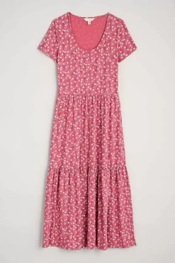 Seasalt Cornwall Dresses<Tor View Short Sleeve Tiered Jersey Dress Campion Vines Rose